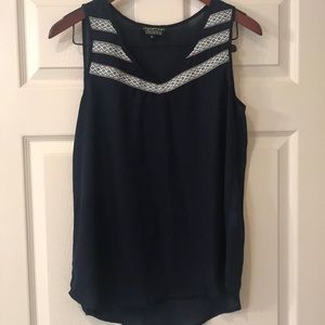 Navy Dressy tank, sheer with ribbon detail